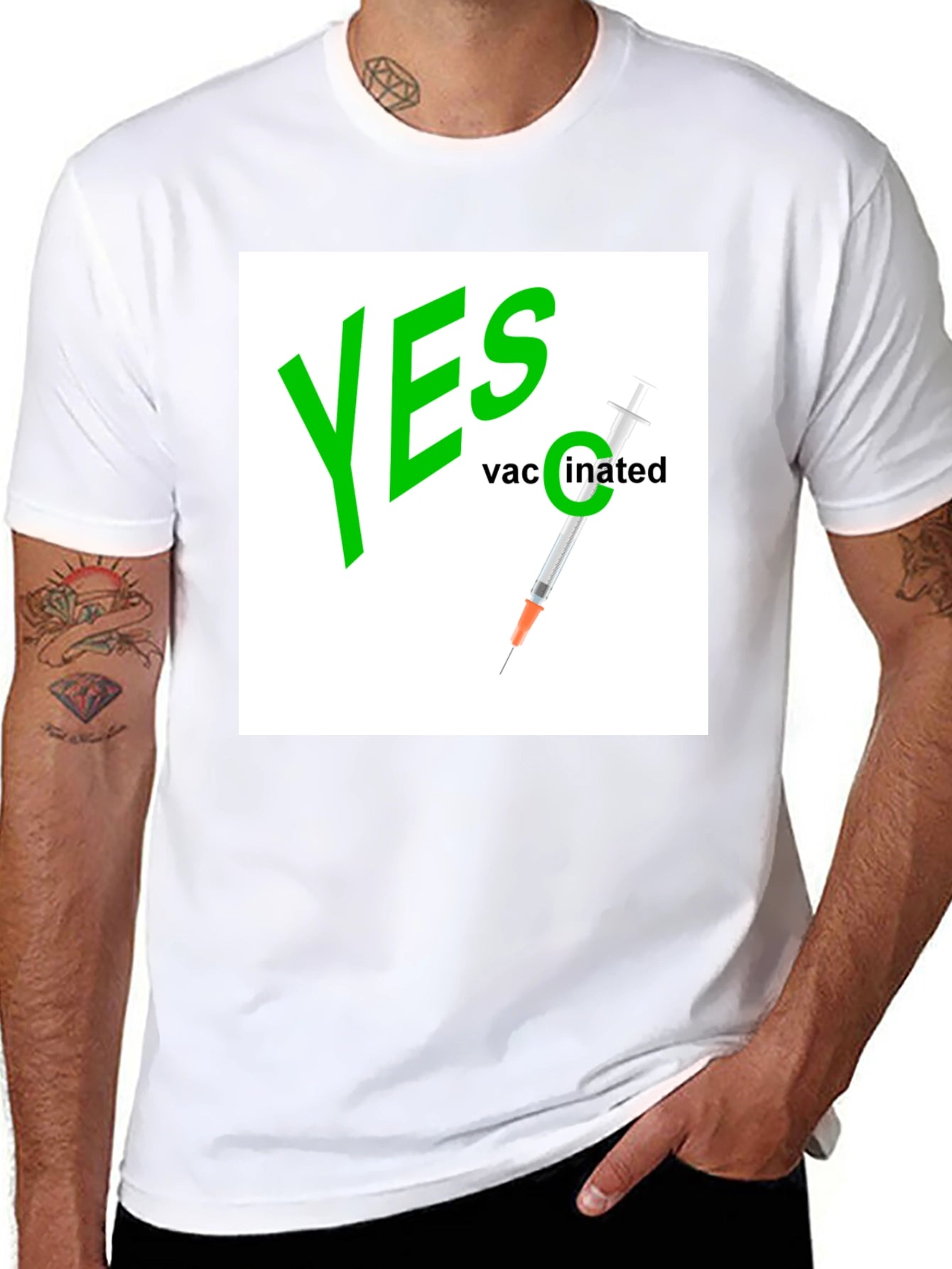 Yes Vaccinated Graphic Tee - Black Cotton T-Shirt