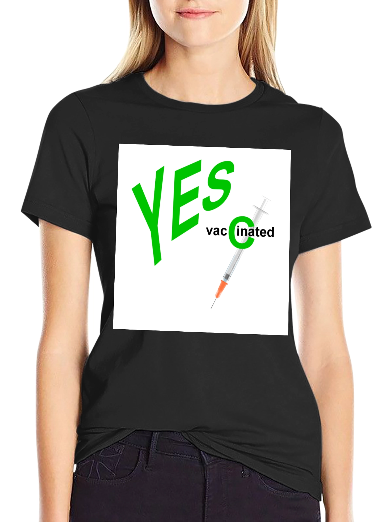 Yes Vaccinated Graphic Tee - Black Cotton T-Shirt