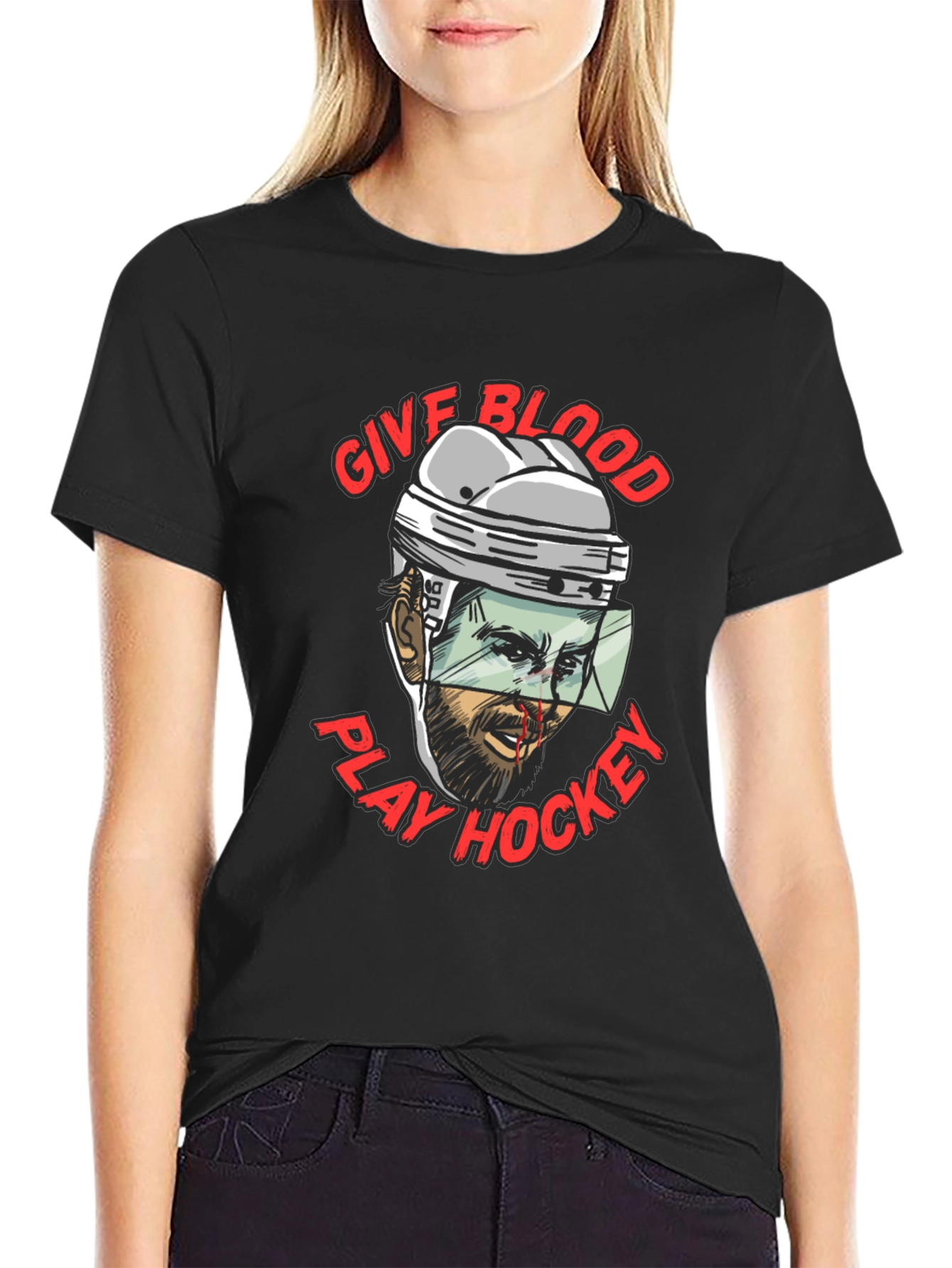 Give Blood Play Hockey Graphic T-Shirt