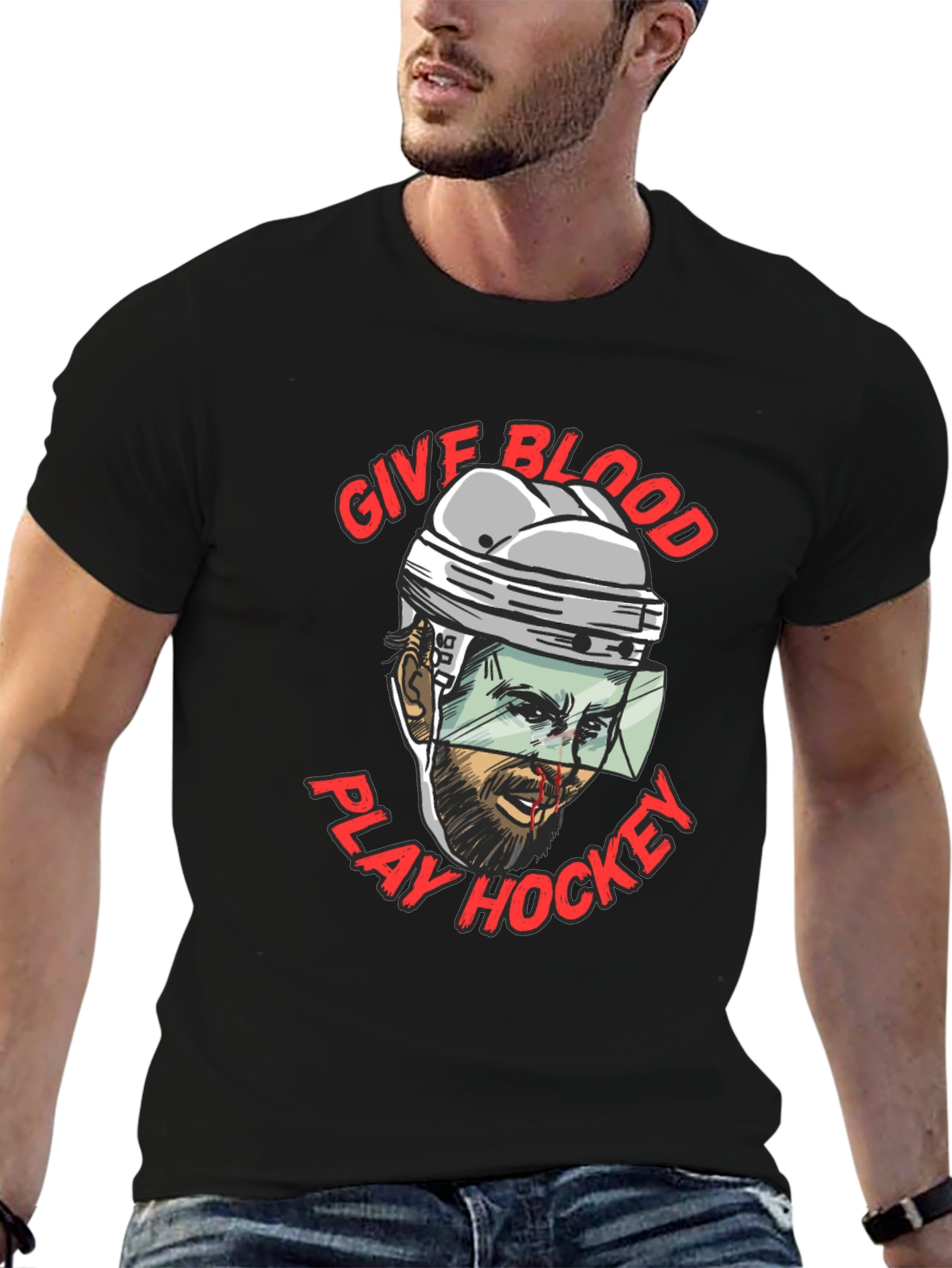 Give Blood Play Hockey Graphic T-Shirt