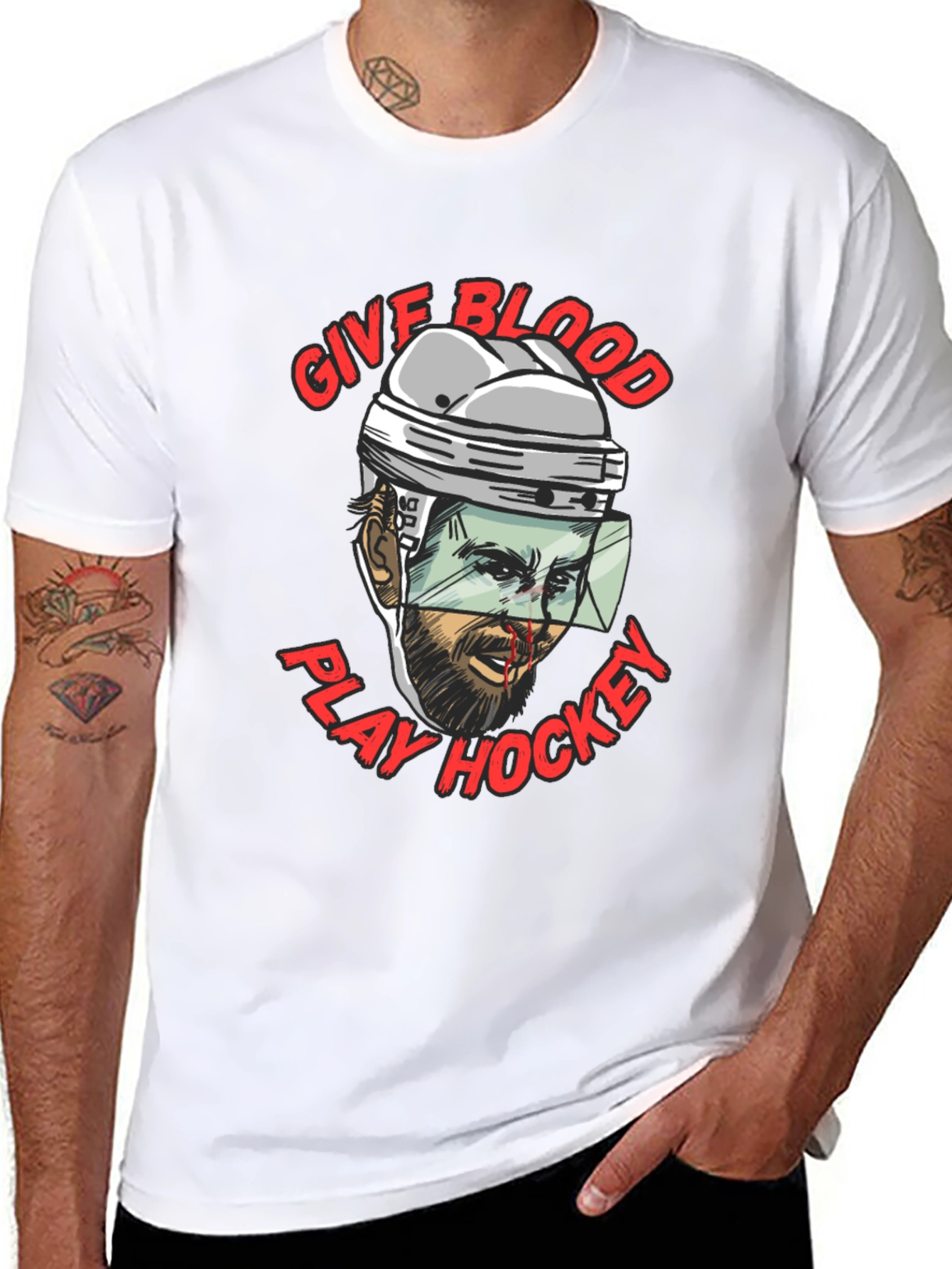 Give Blood Play Hockey Graphic T-Shirt