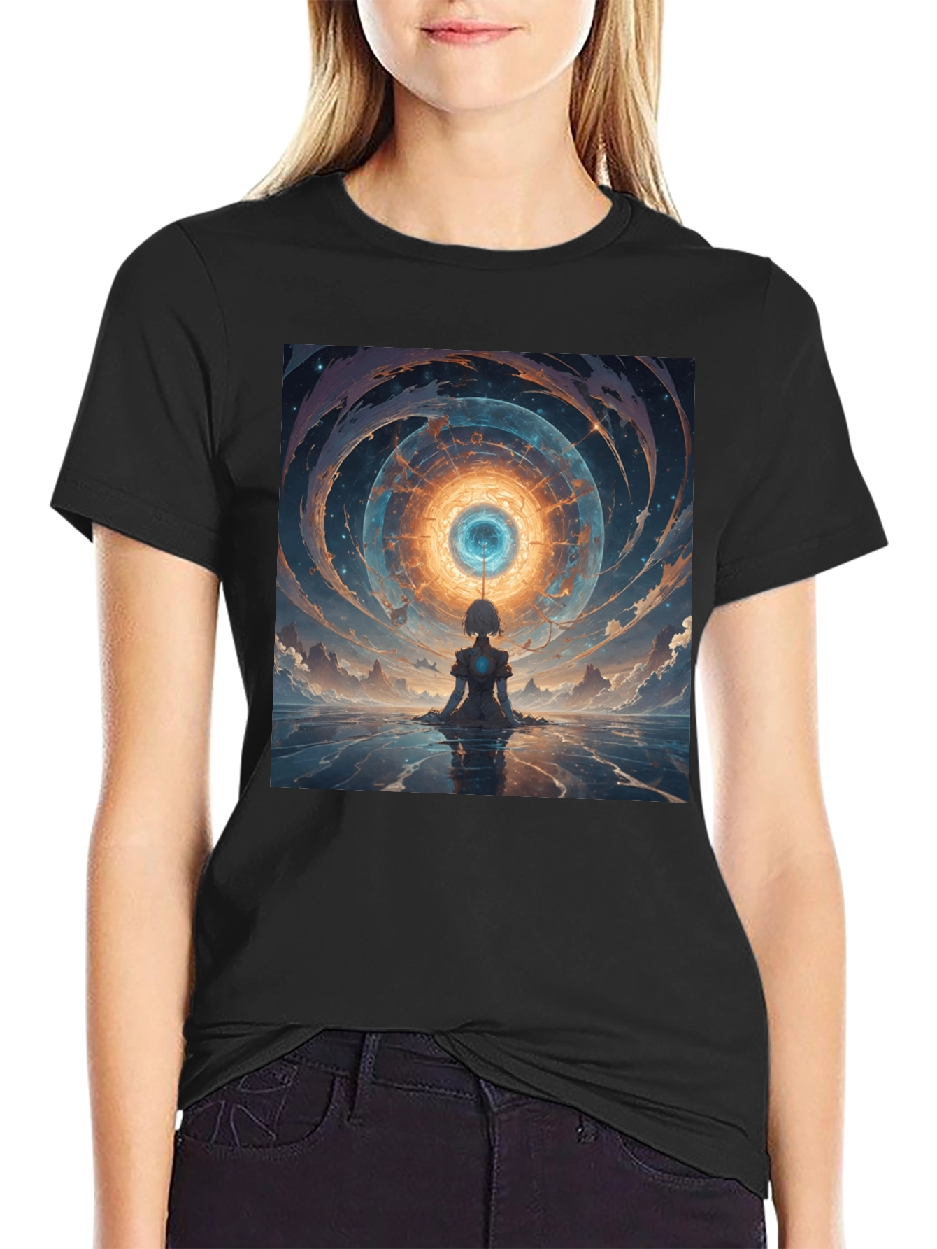 Abstract Vortex Graphic Tee - Black