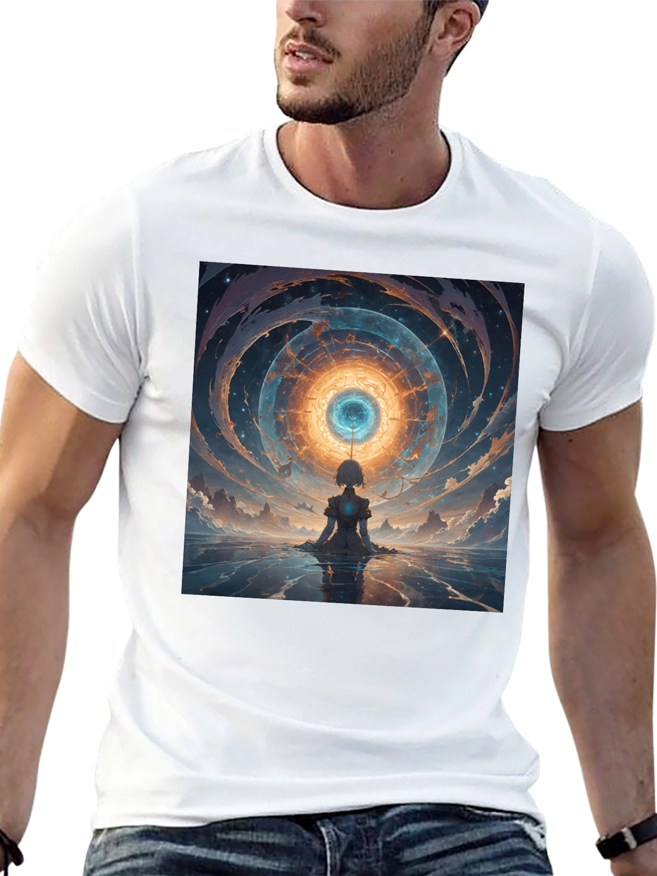 Abstract Vortex Graphic Tee - Black