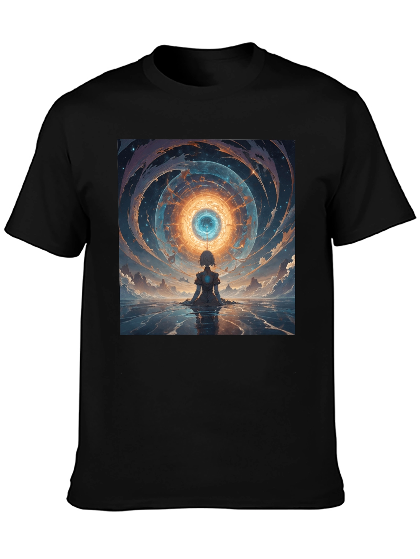 Abstract Vortex Graphic Tee - Black