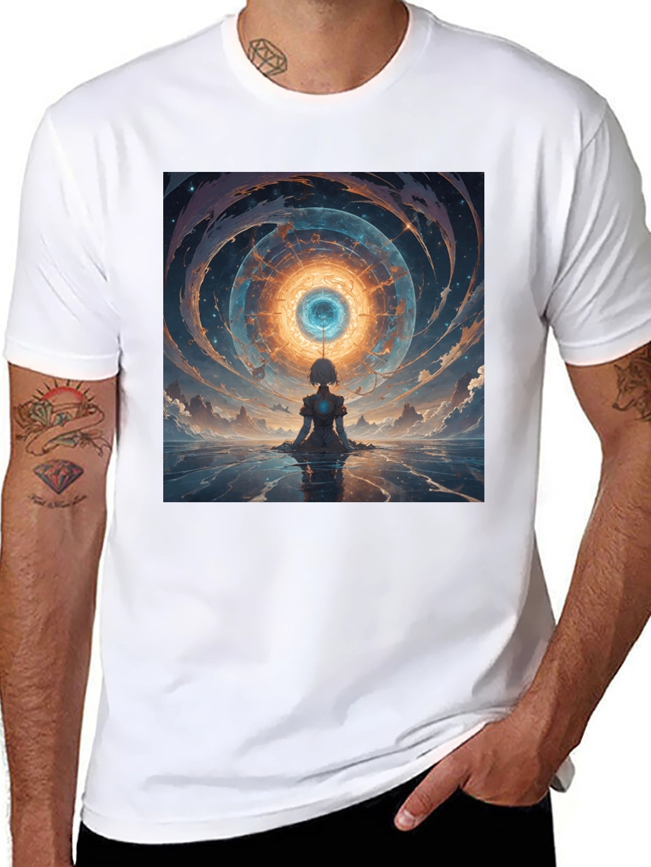 Abstract Vortex Graphic Tee - Black