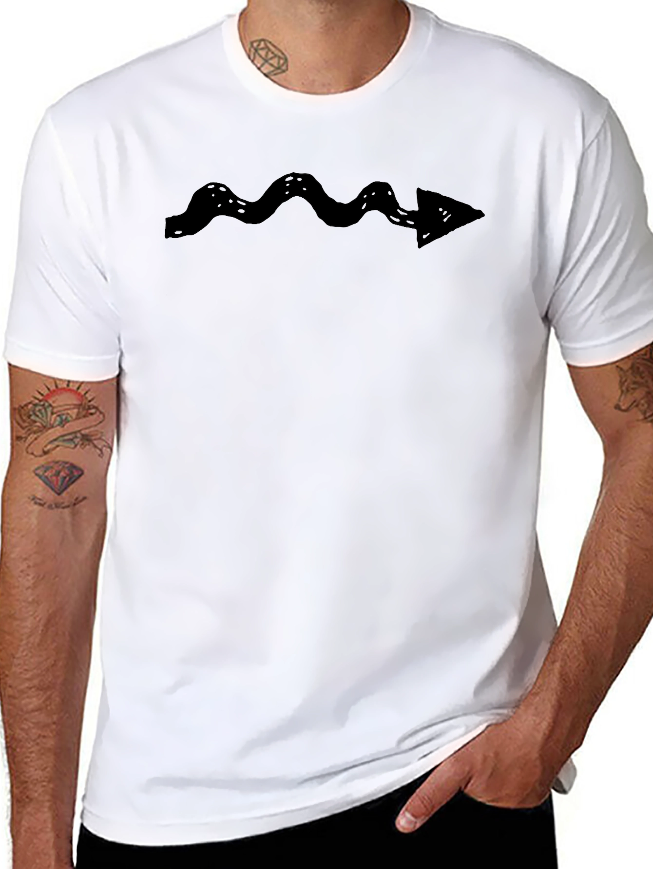 Wavy Arrow Graphic Tee - Black Casual Cotton Shirt