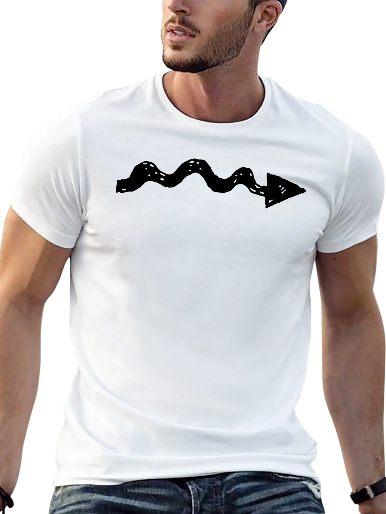 Wavy Arrow Graphic Tee - Black Casual Cotton Shirt