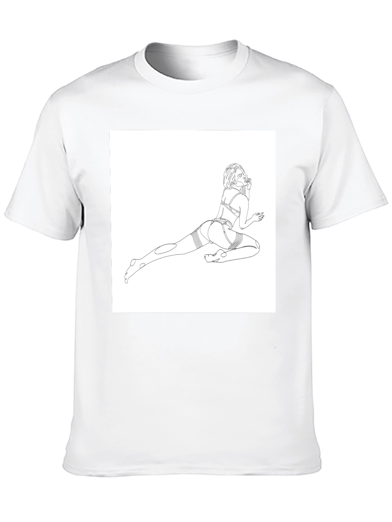 Line Art Graphic Tee - Black Cotton Casual T-Shirt