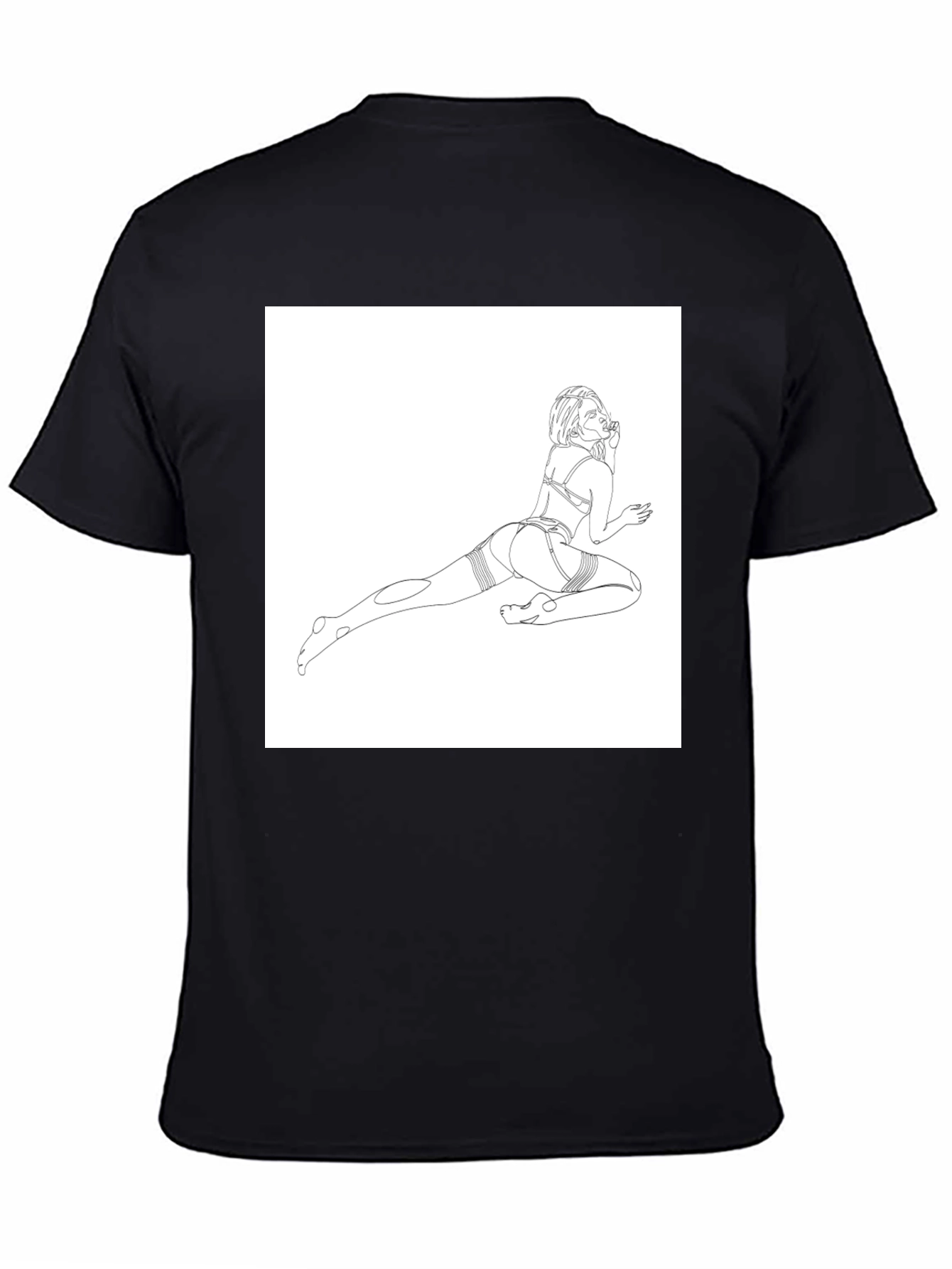 Line Art Graphic Tee - Black Cotton Casual T-Shirt