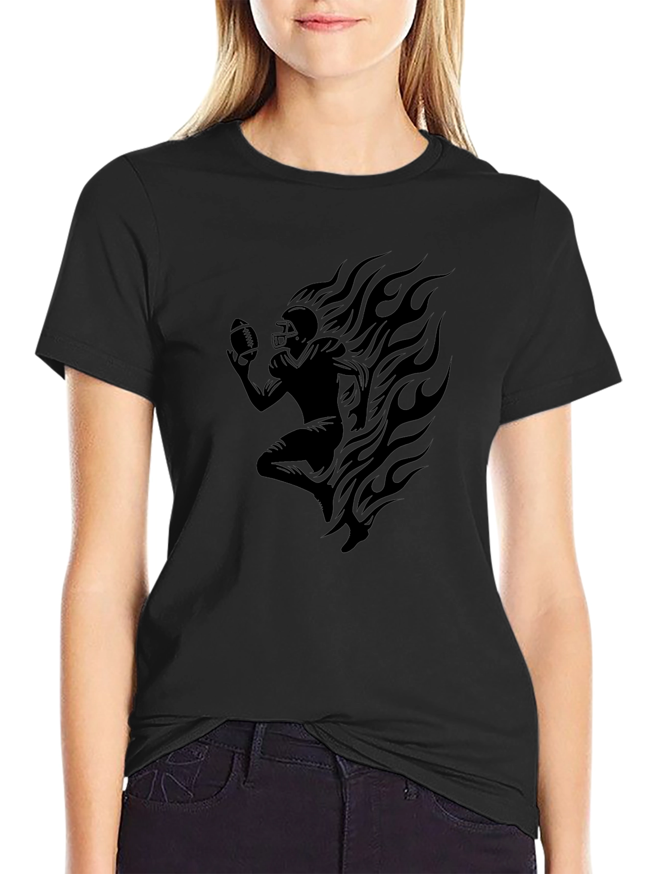 Flaming Football Player Graphic T-Shirt