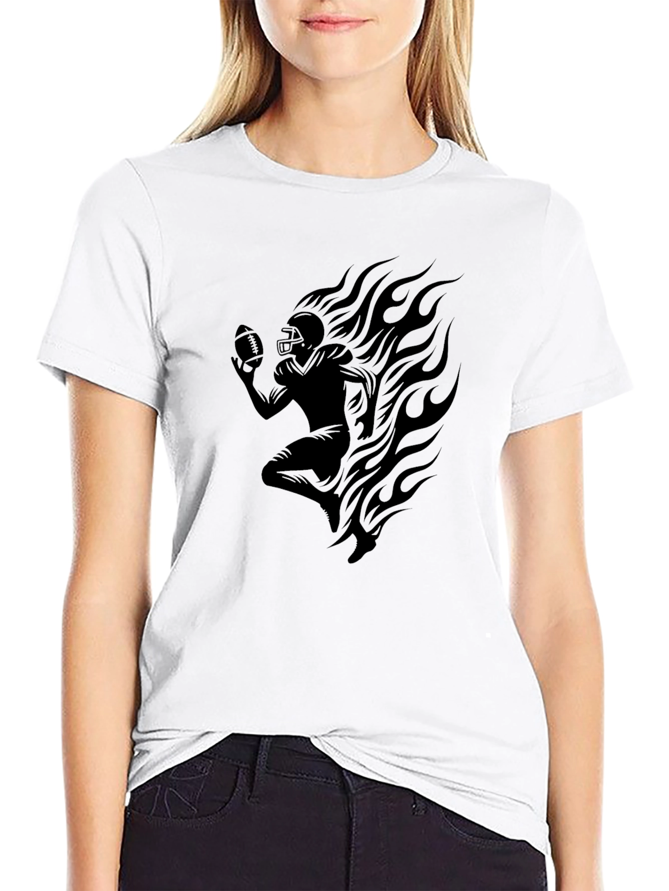Flaming Football Player Graphic T-Shirt