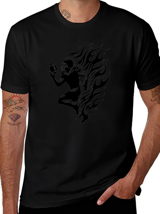 Flaming Football Player Graphic T-Shirt
