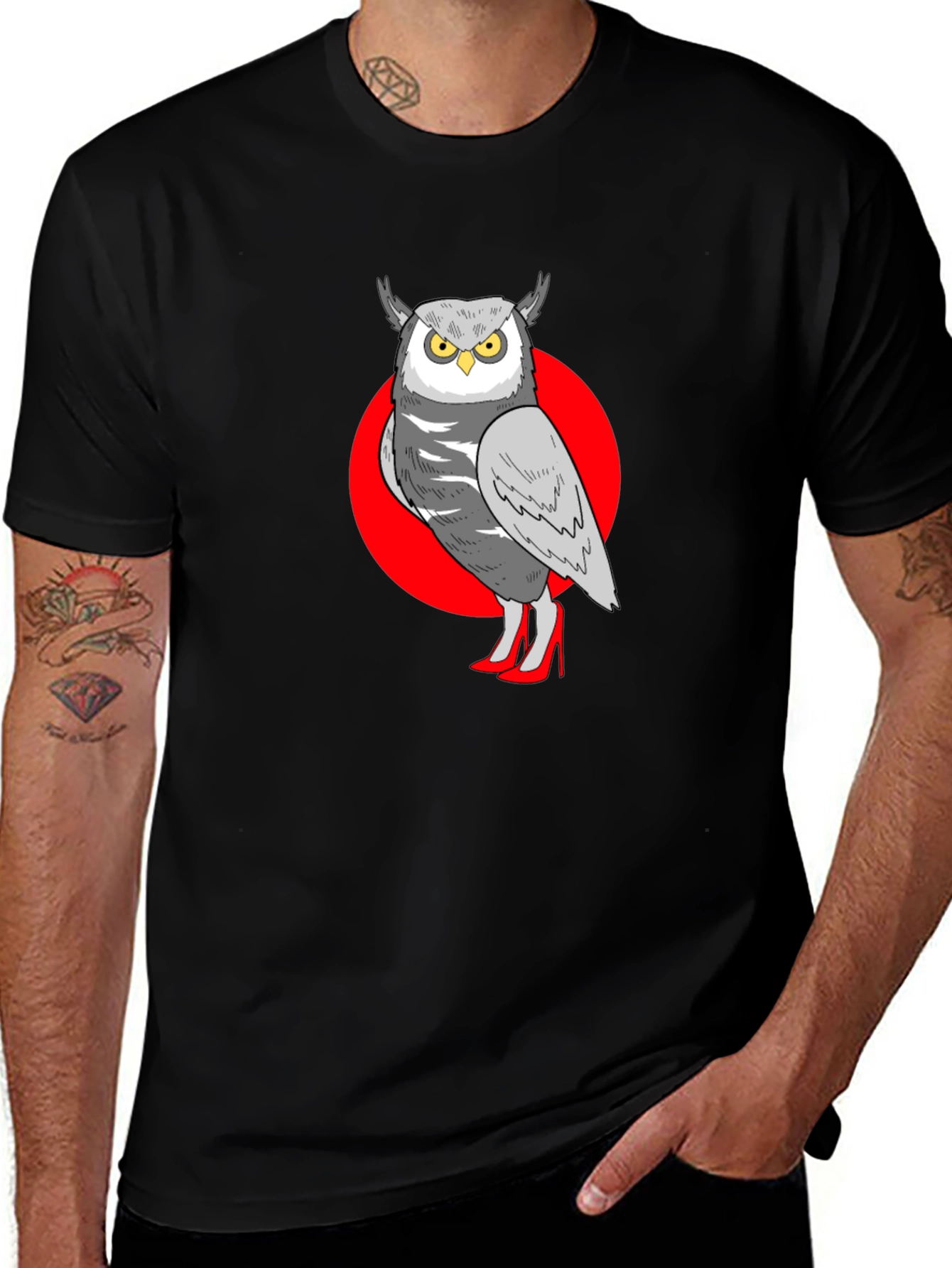 Owl in Heels Graphic Tee - Unisex Black T-Shirt