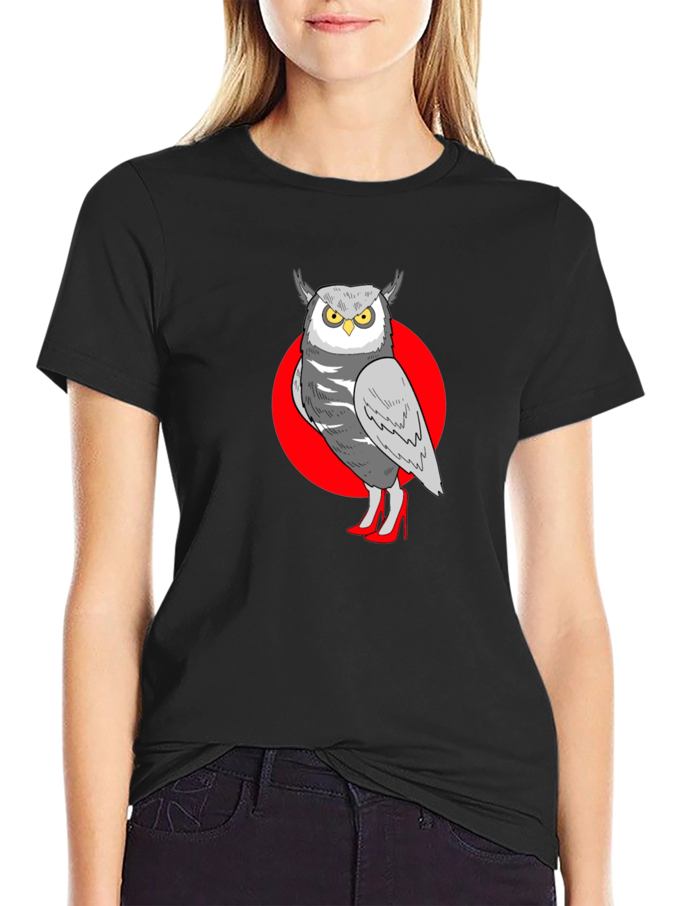 Owl in Heels Graphic Tee - Unisex Black T-Shirt