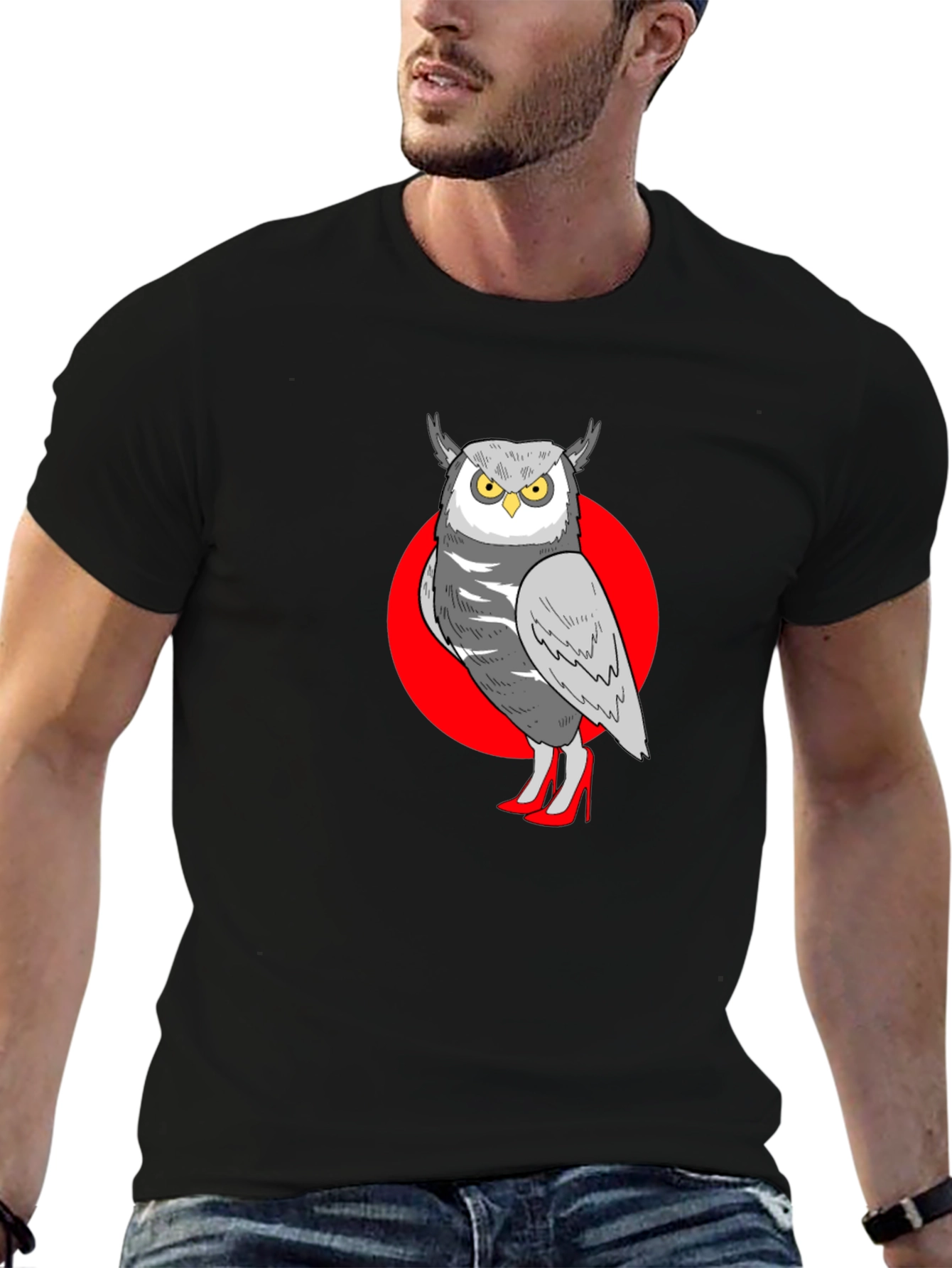 Owl in Heels Graphic Tee - Unisex Black T-Shirt
