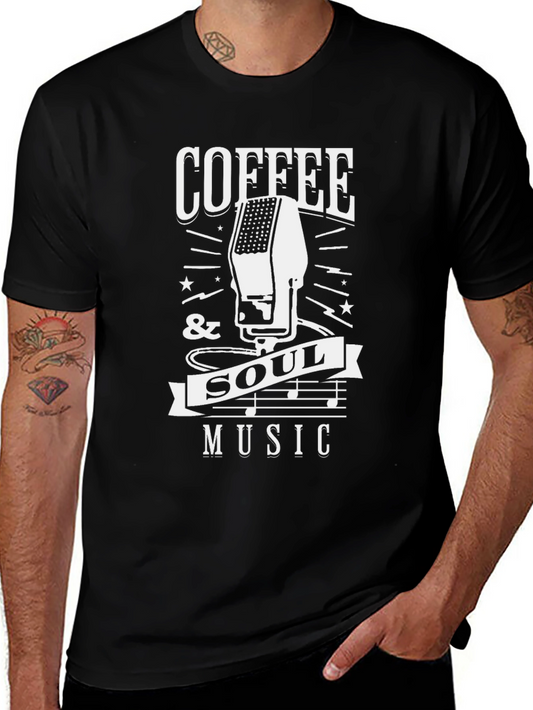 Coffee & Soul Music T-Shirt | Retro Microphone Design