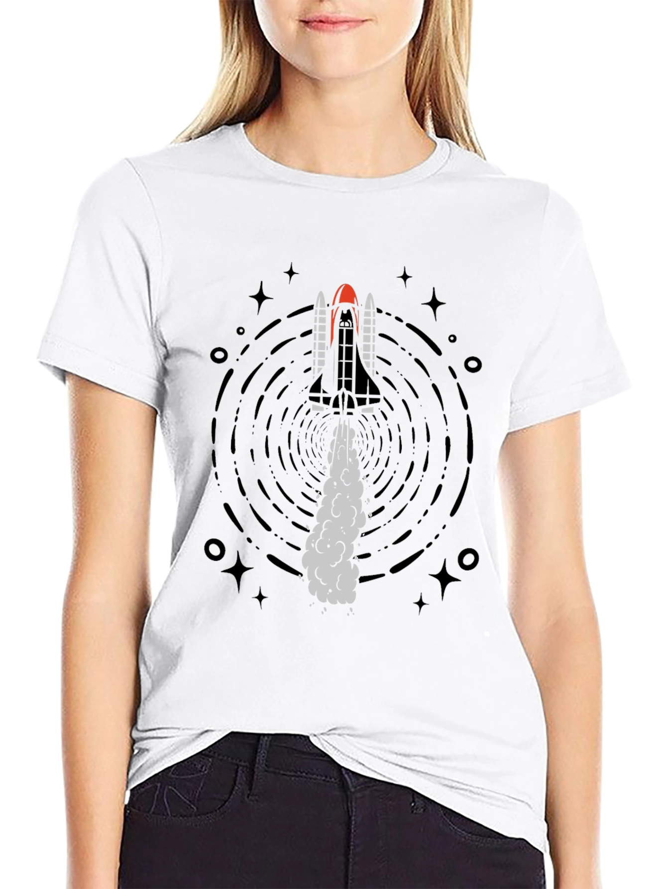 Rocket Launch Graphic Tee - Black Cotton T-Shirt