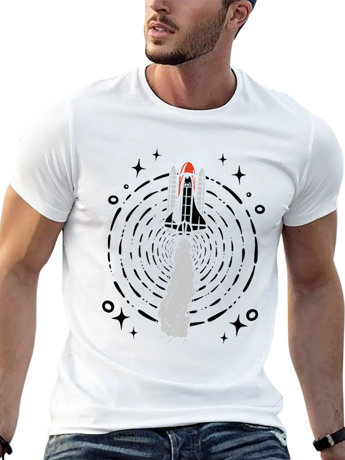 Rocket Launch Graphic Tee - Black Cotton T-Shirt