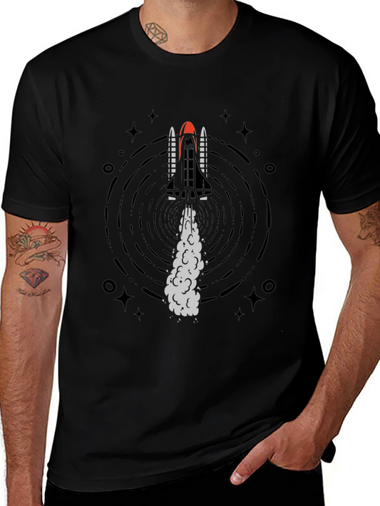Rocket Launch Graphic Tee - Black Cotton T-Shirt
