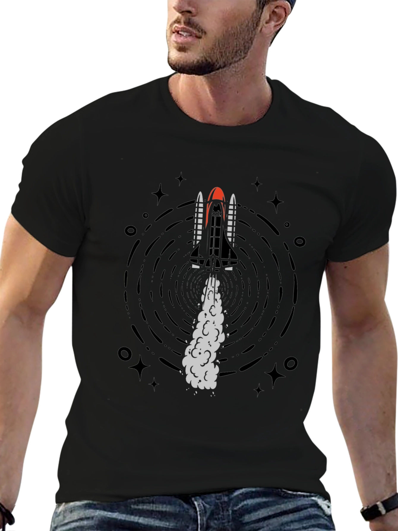 Rocket Launch Graphic Tee - Black Cotton T-Shirt