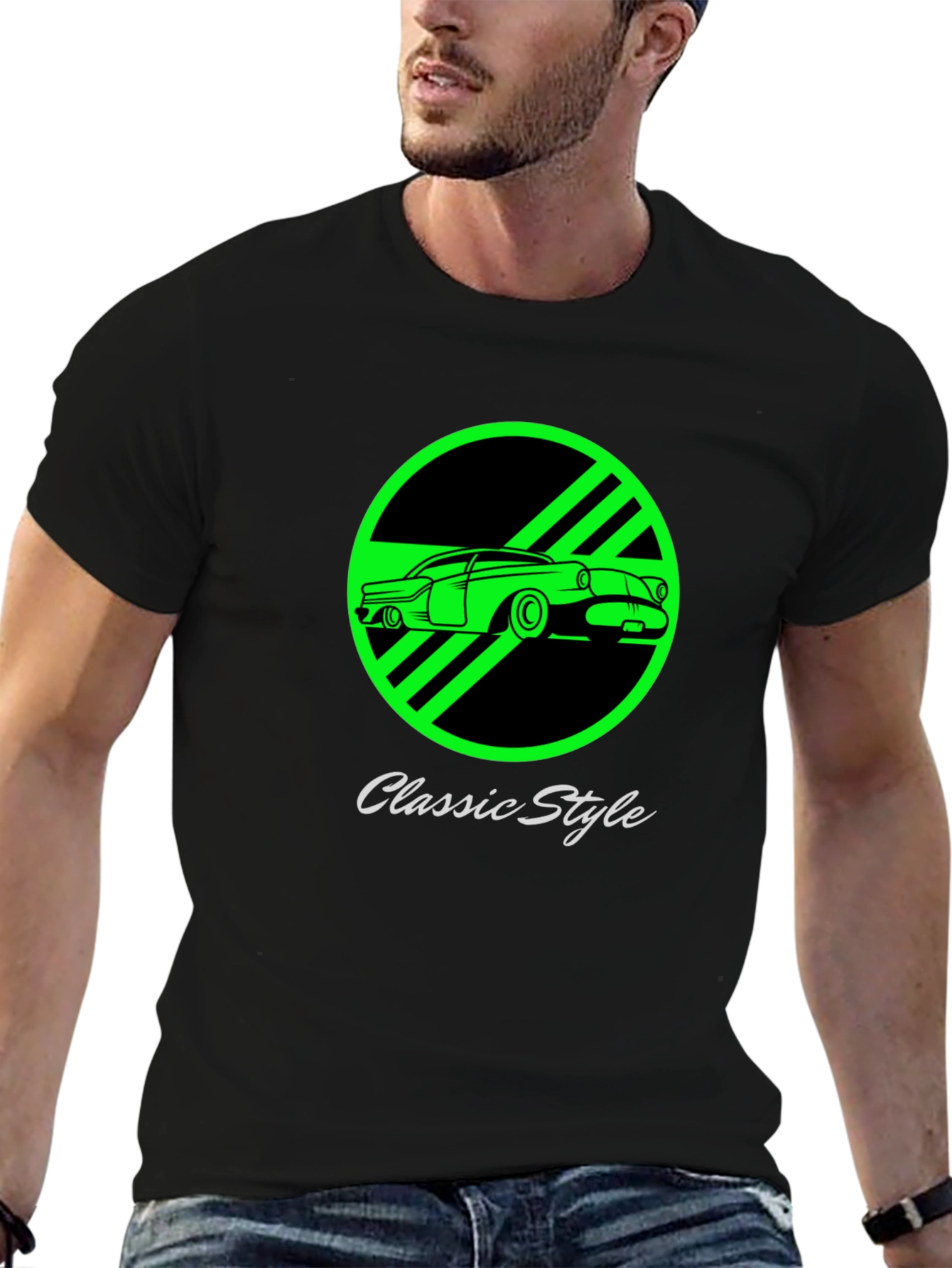 Classic Style Car Graphic Tee - Black