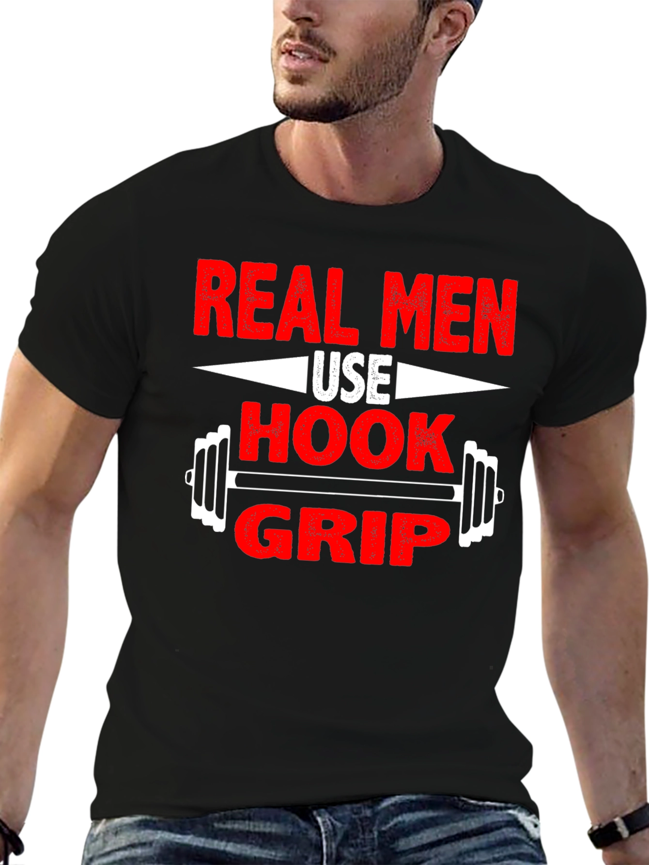 Real Men Use Hook Grip T-Shirt - Weightlifting