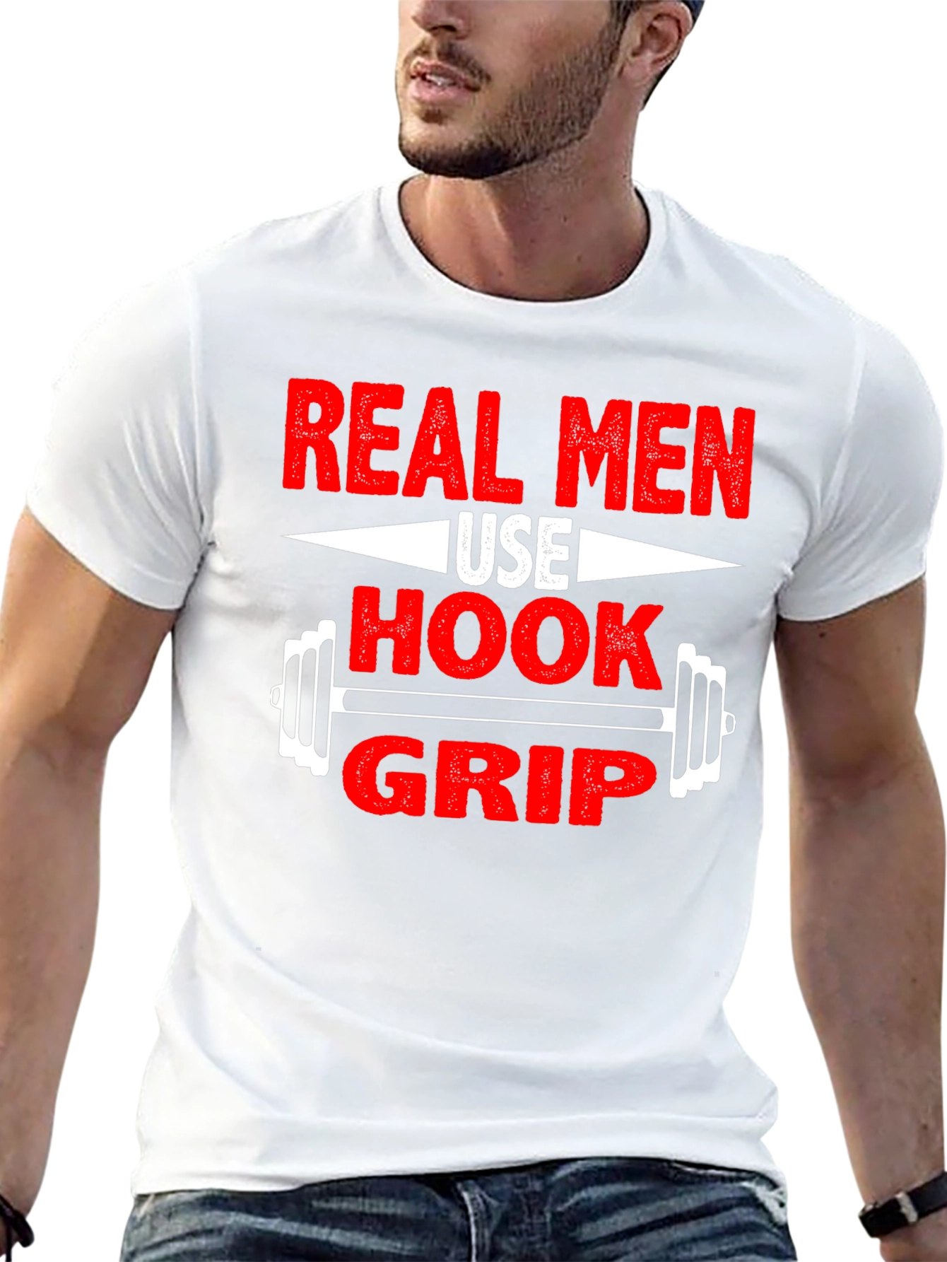 Real Men Use Hook Grip T-Shirt - Weightlifting