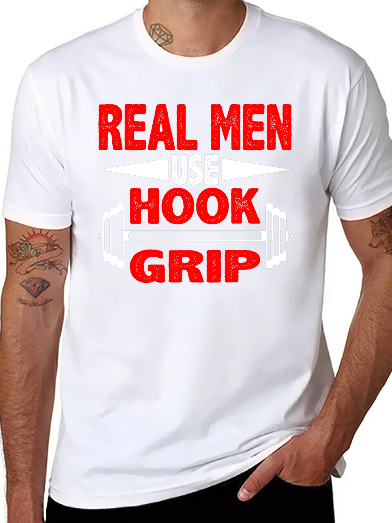 Real Men Use Hook Grip T-Shirt - Weightlifting