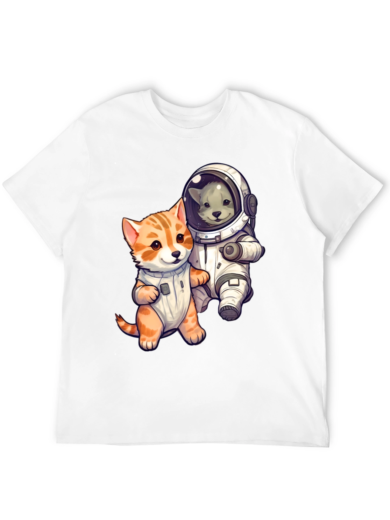 Cute Cats in Space Black T-Shirt