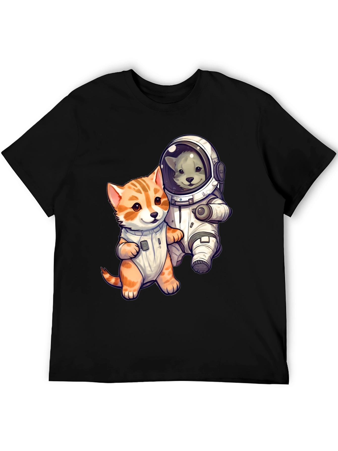 Cute Cats in Space Black T-Shirt