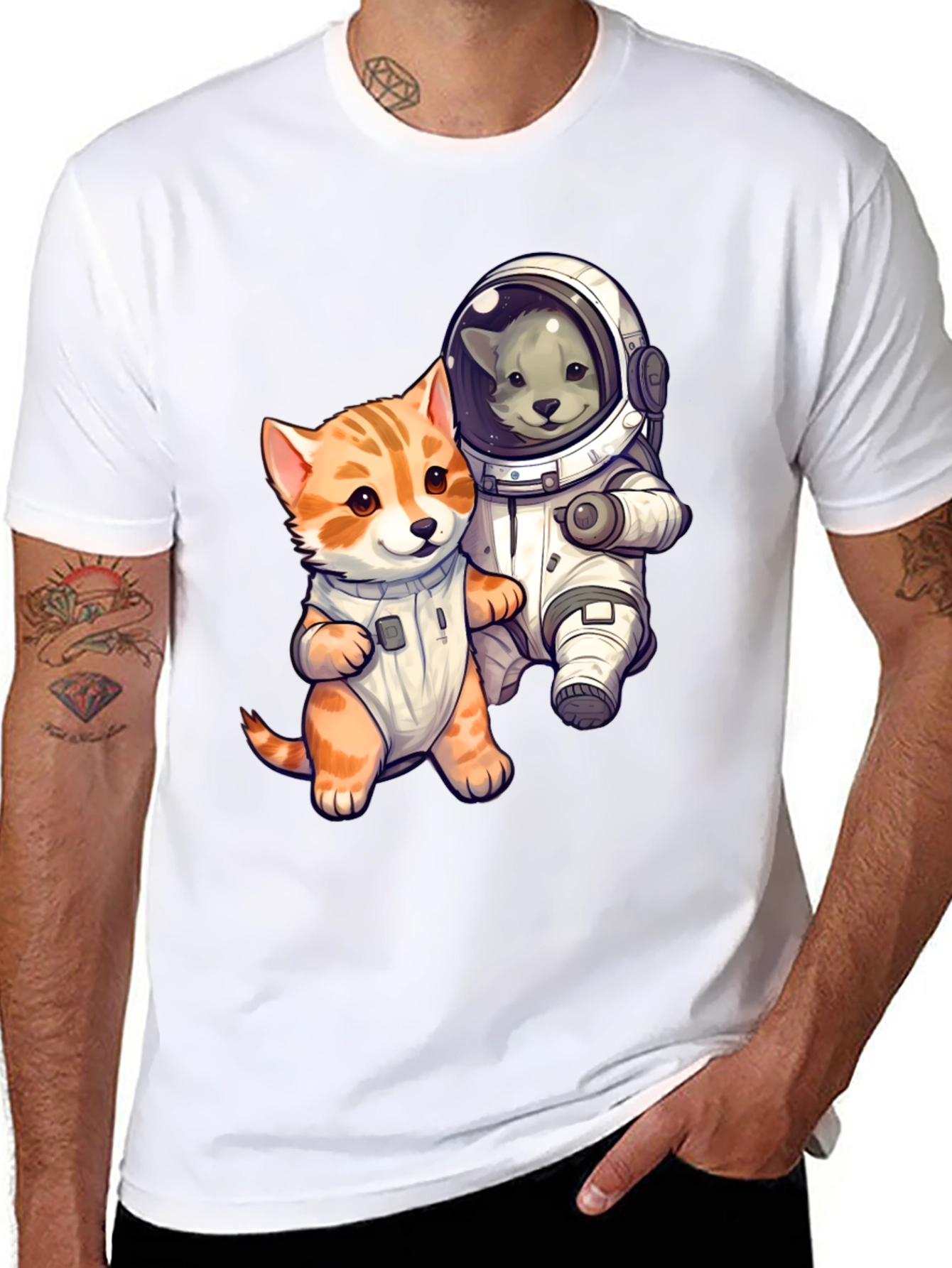 Cute Cats in Space Black T-Shirt