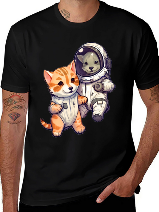 Cute Cats in Space Black T-Shirt
