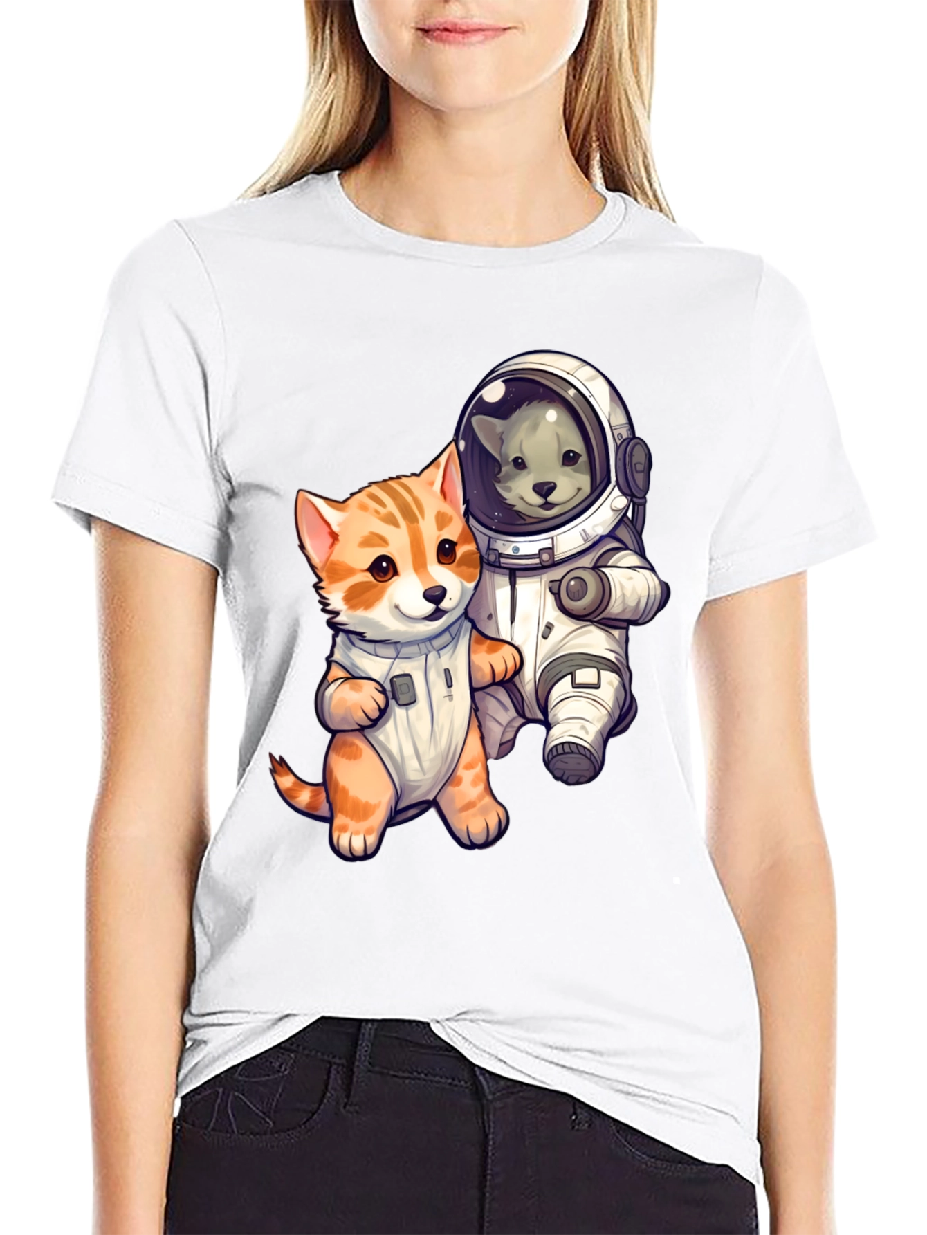 Cute Cats in Space Black T-Shirt