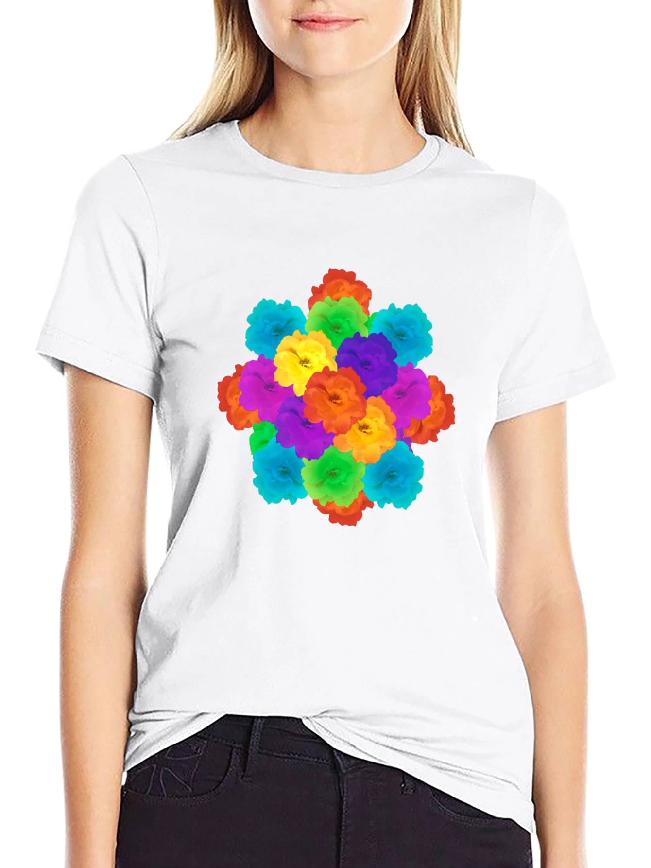 Vibrant Floral Print Black T-Shirt