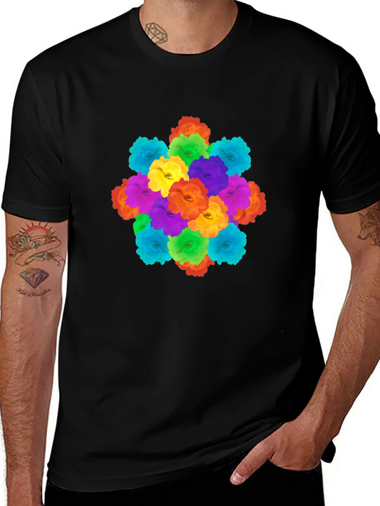 Vibrant Floral Print Black T-Shirt