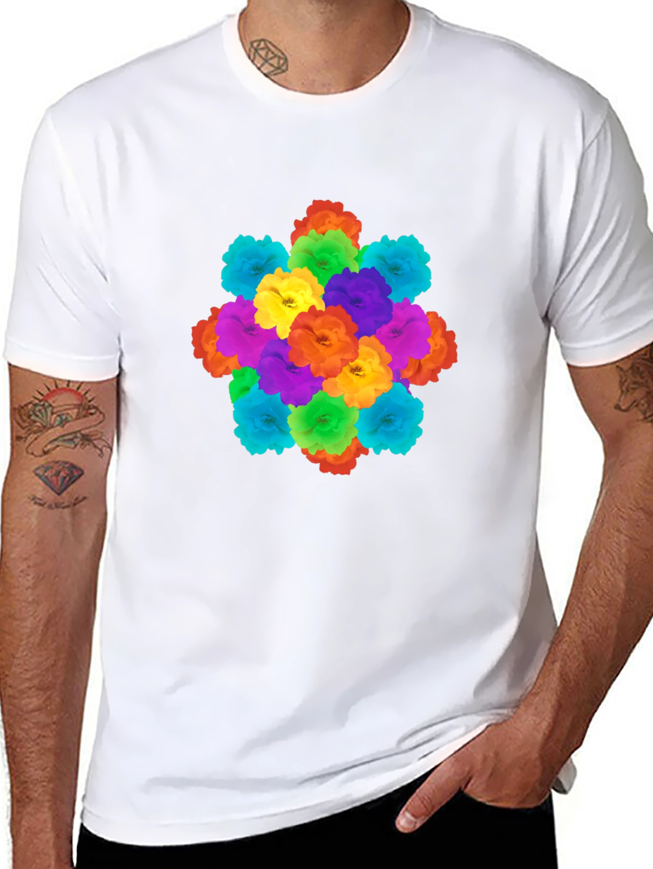 Vibrant Floral Print Black T-Shirt