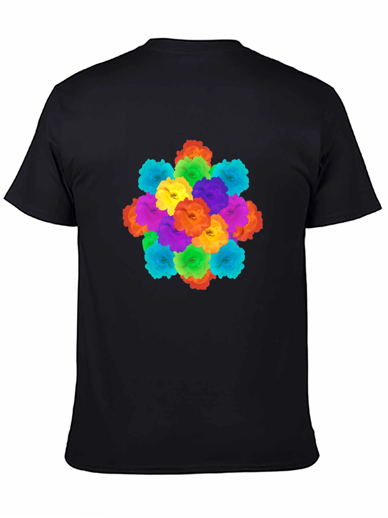 Vibrant Floral Print Black T-Shirt