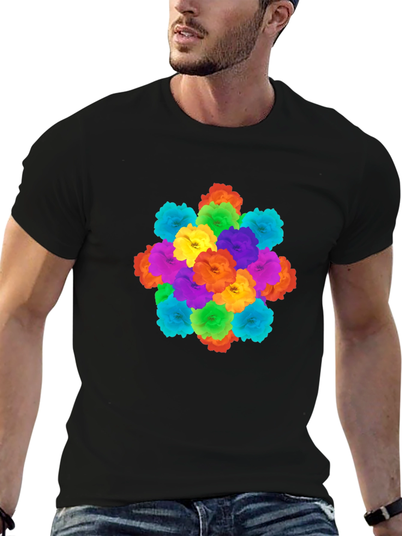 Vibrant Floral Print Black T-Shirt