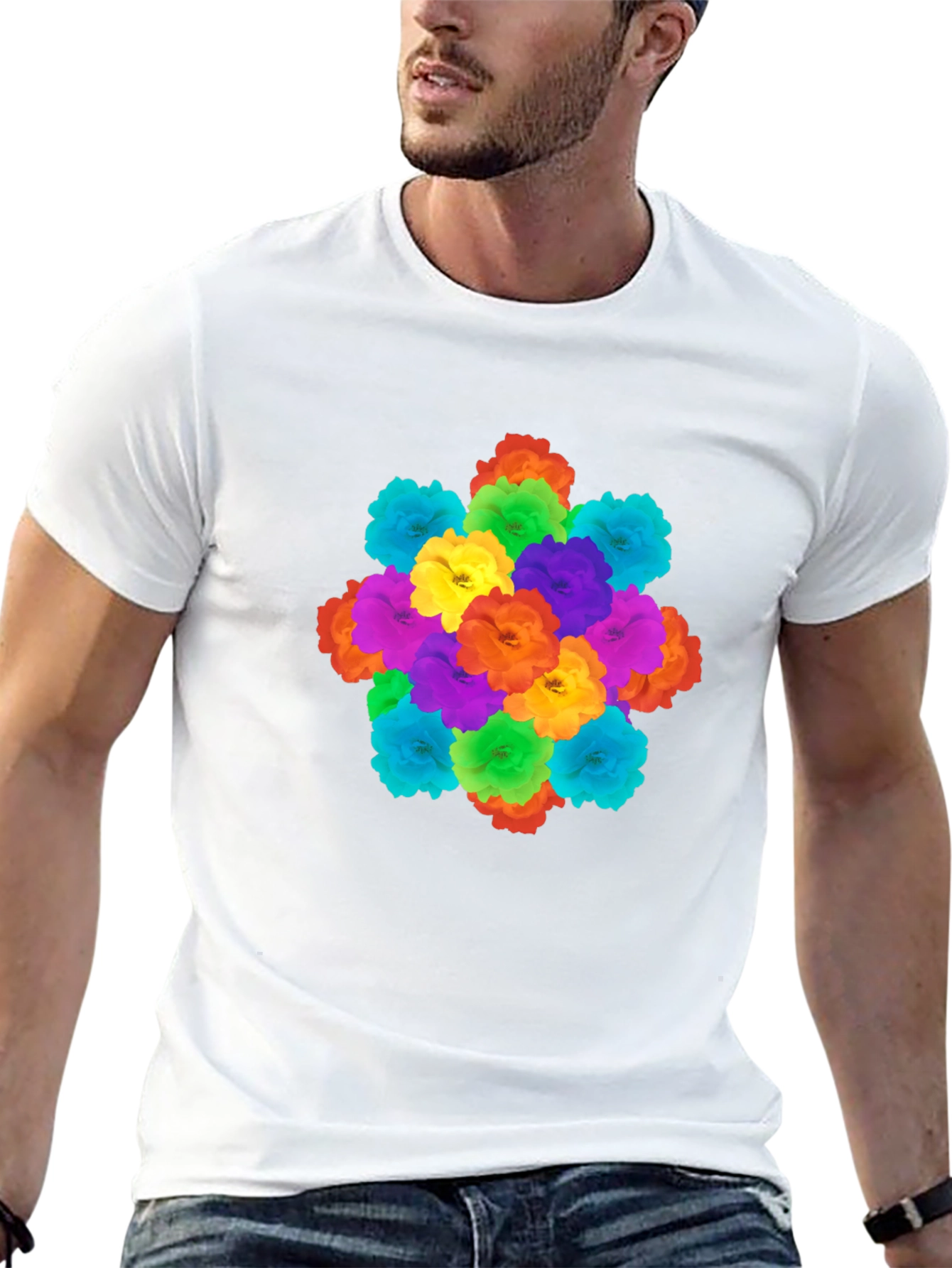 Vibrant Floral Print Black T-Shirt