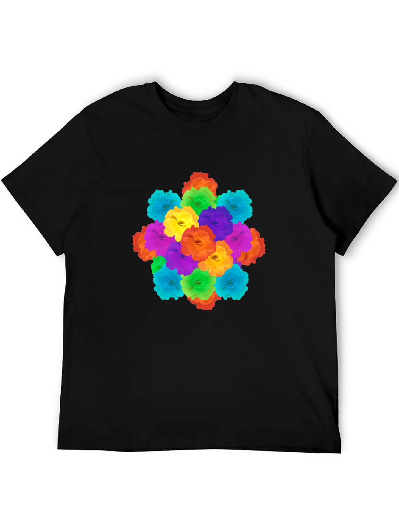 Vibrant Floral Print Black T-Shirt