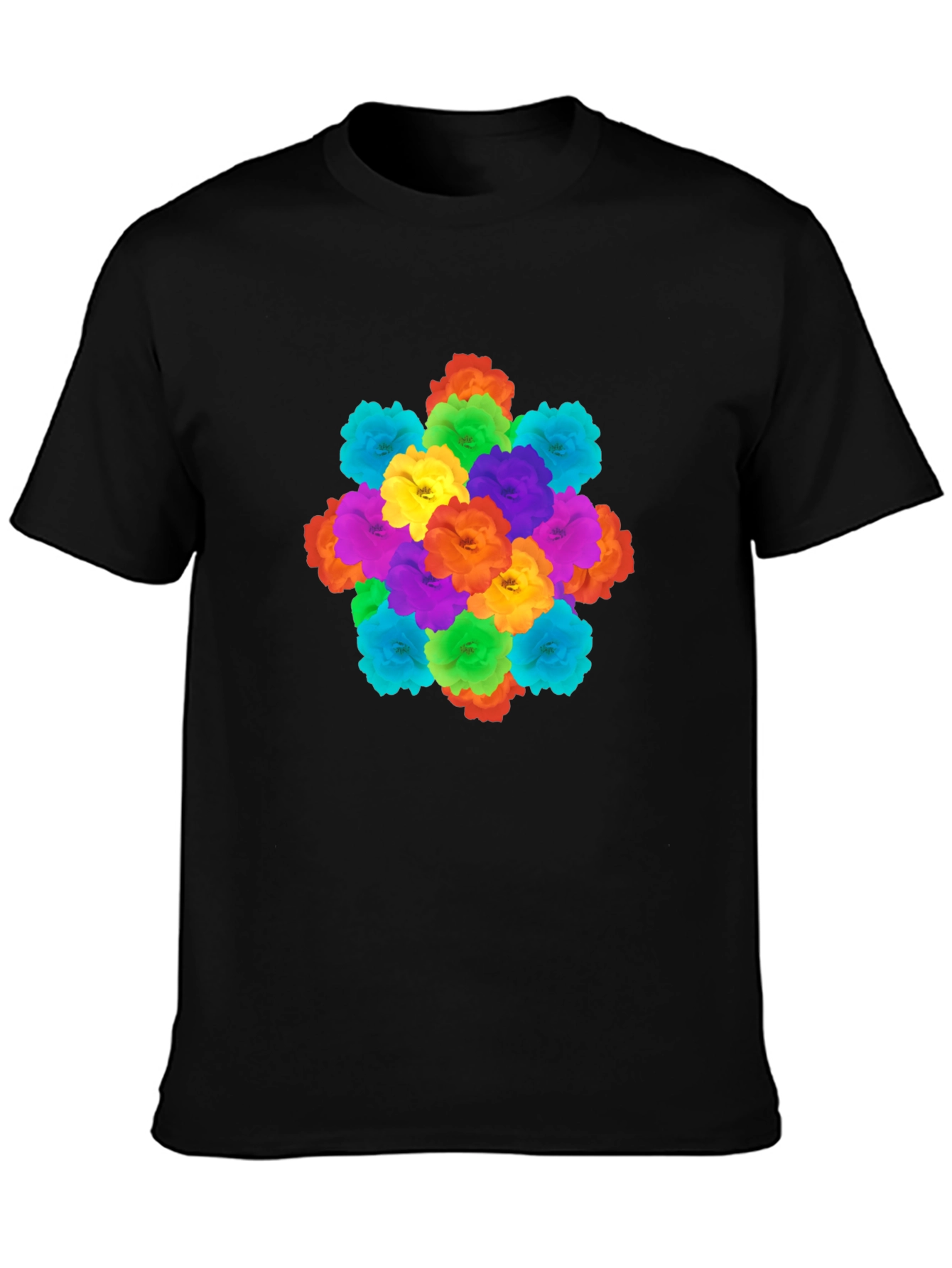 Vibrant Floral Print Black T-Shirt