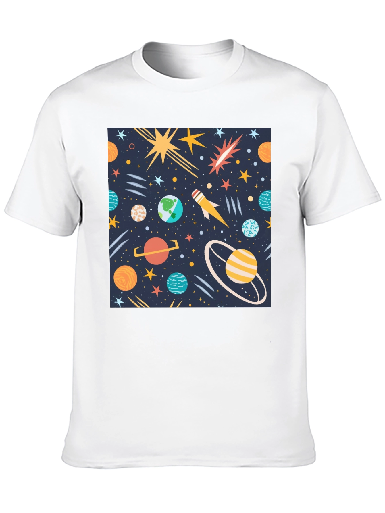 Space Print T-Shirt - Planets Stars Rocket