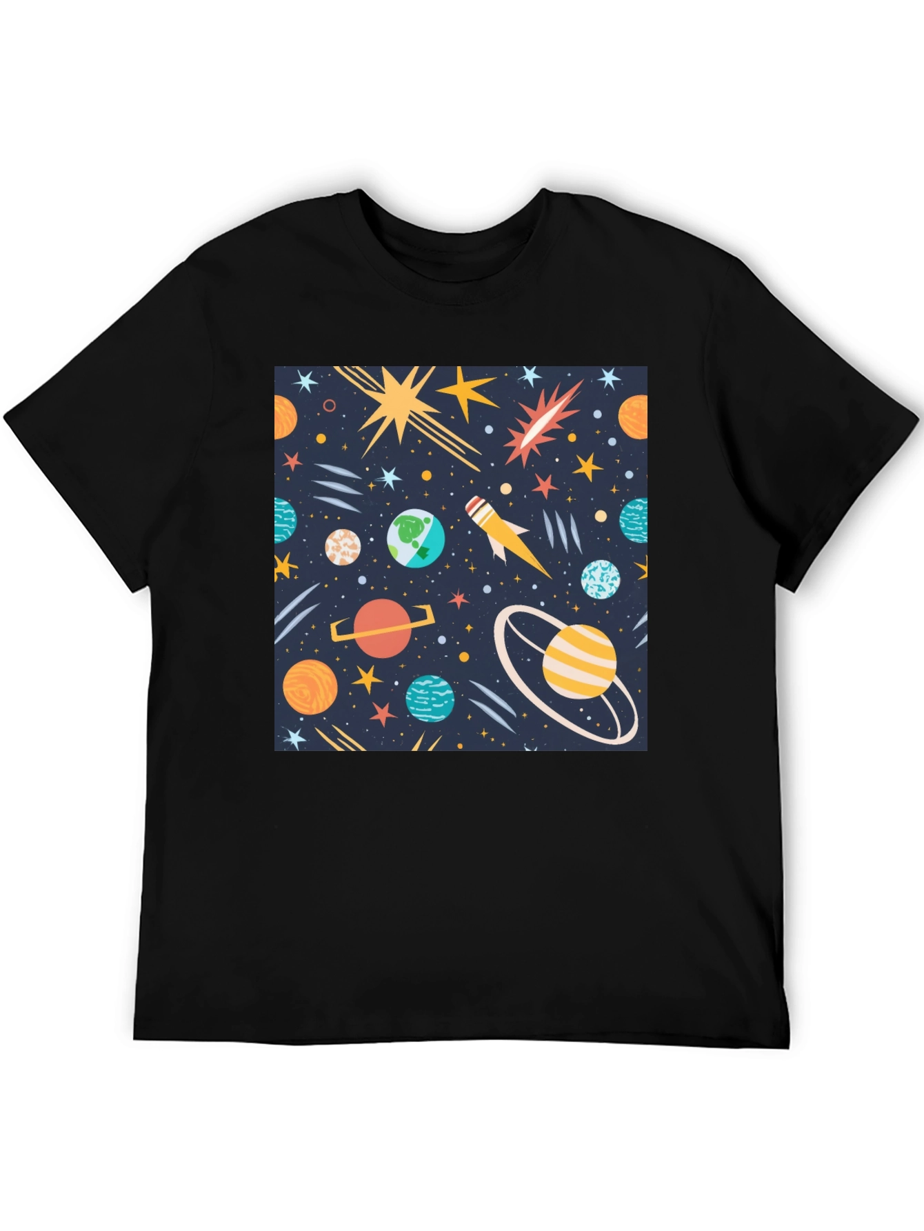 Space Print T-Shirt - Planets Stars Rocket