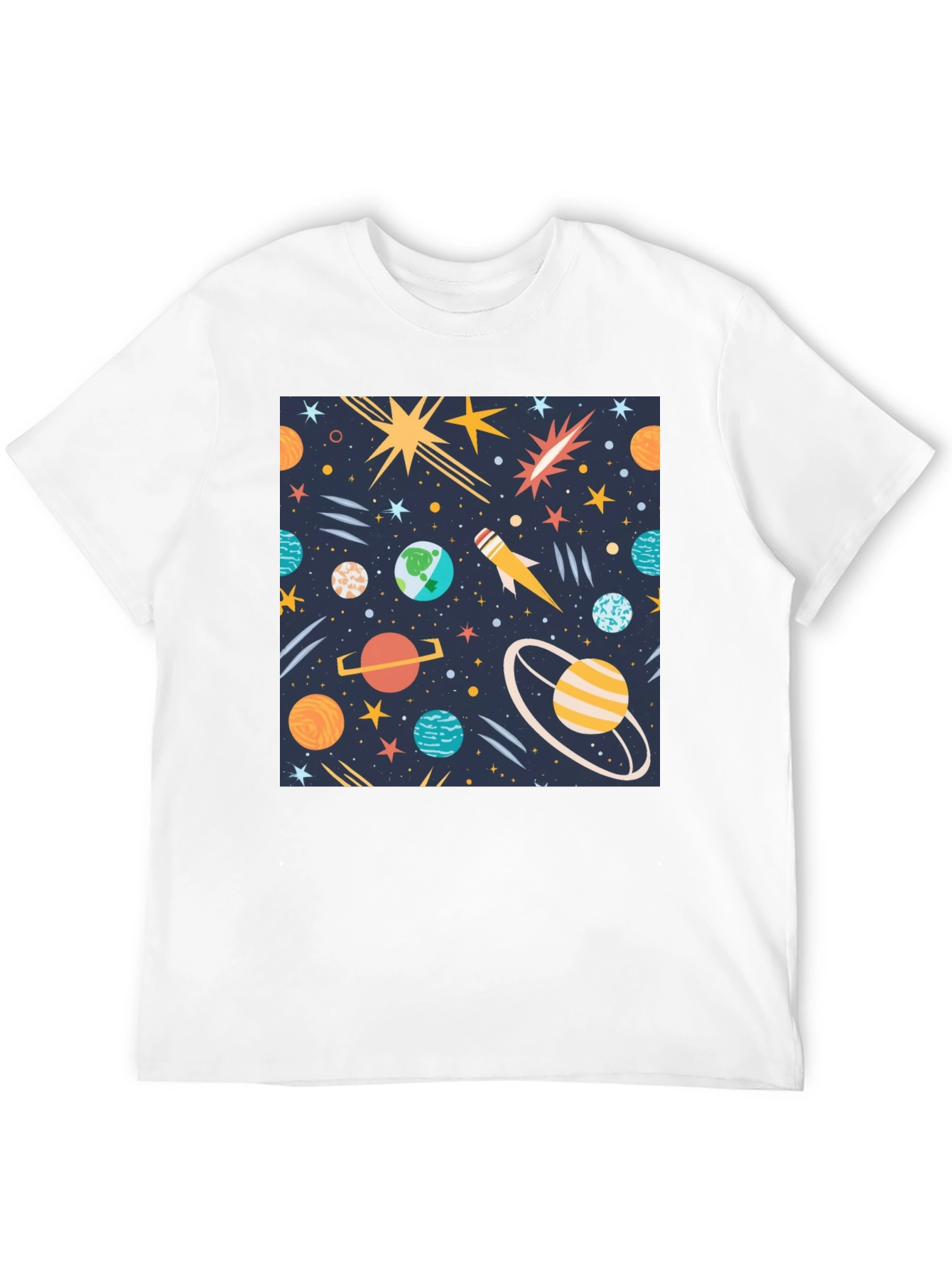 Space Print T-Shirt - Planets Stars Rocket