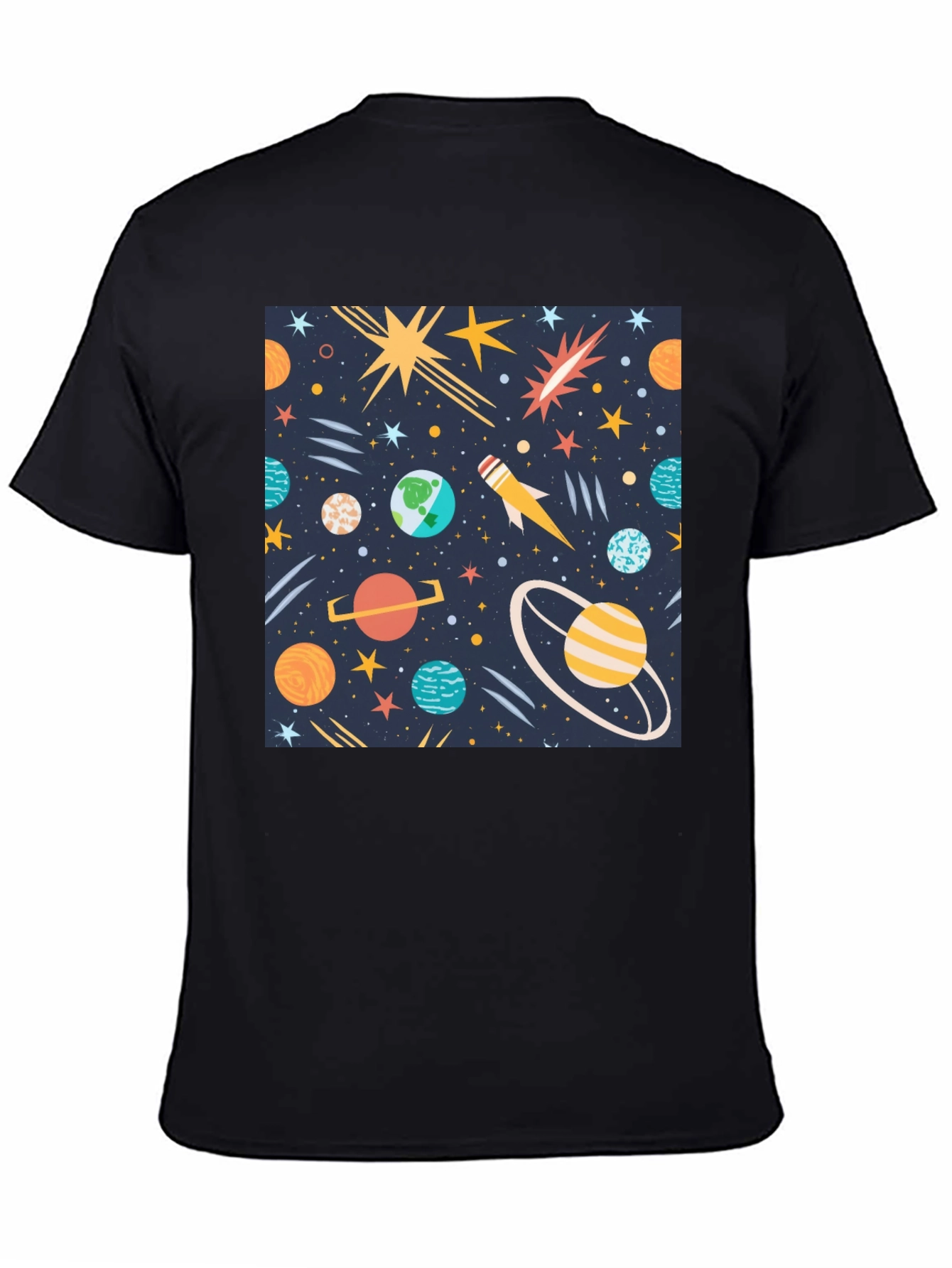 Space Print T-Shirt - Planets Stars Rocket