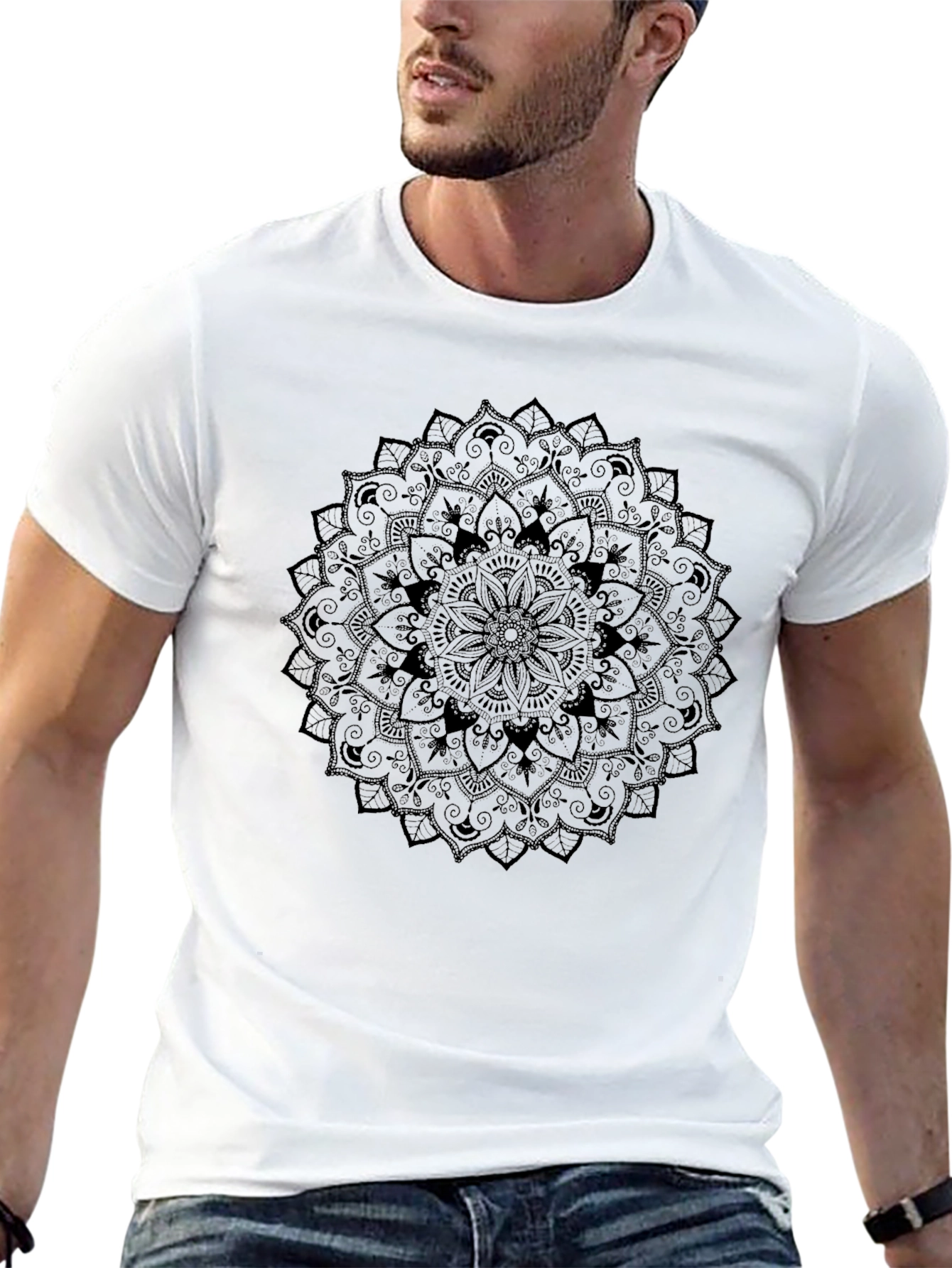 Black Mandala Graphic Tee - Relaxed Fit