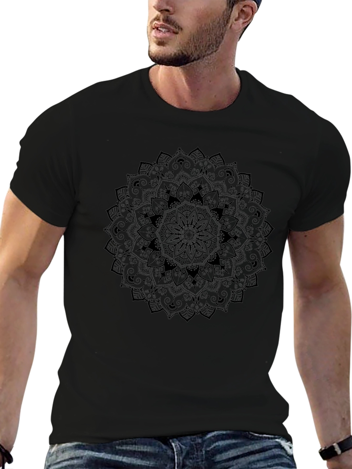 Black Mandala Graphic Tee - Relaxed Fit