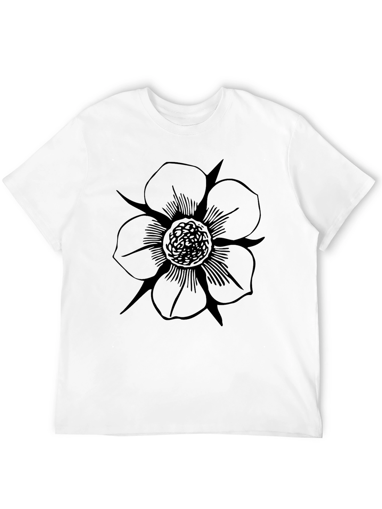 Mens Black T-Shirt with Floral Print