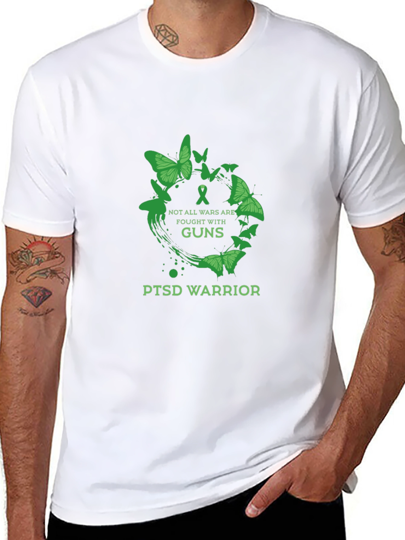 PTSD Warrior T-Shirt - Green Butterfly Design
