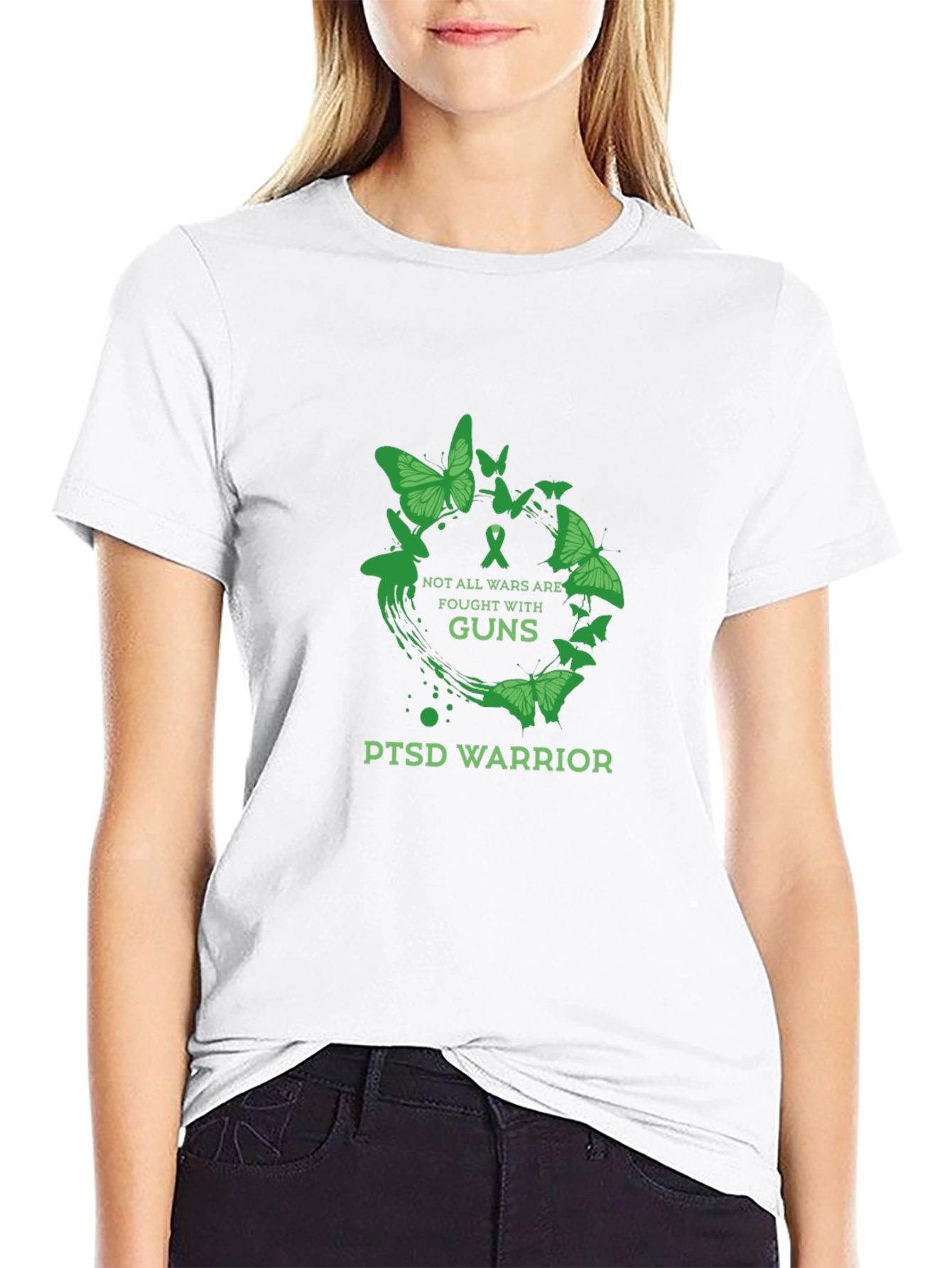 PTSD Warrior T-Shirt - Green Butterfly Design